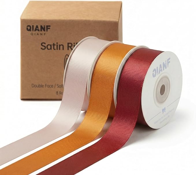 QIANF 1 Inch Fall Double Face Satin Ribbon 45 Yards Terracotta Copper Brown Fabric Ribbon for Gift Wrapping, Flower Bouquets, Bows Making Making, Wedding Decor (3 Rolls *15Yd)