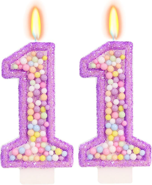 Purple Birthday Candles - Number 11 Candle, Colorful Macaron Candles, 11 Birthday Decorations for Girls, Purple Cake Decorations, Theme Party Supplies