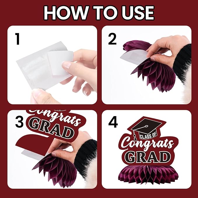 Graduation Decorations 2026 Burgundy Centerpieces for Tables 9 Pcs, Class of 2026 Graduation Party Decorations Table Toppers, Grad Centerpieces for Tables 2026, Congrats Grad Decor