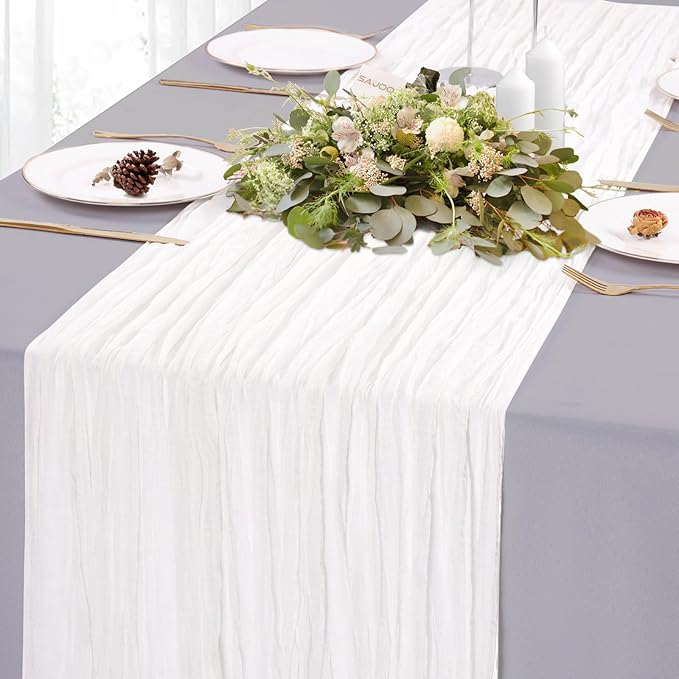 White Cheesecloth Table Runner 10FT Boho Rustic Sheer Cheese Cloth Table Runners 120 Inch Gauze Table Decorations for Wedding Party Bridal Shower Birthday Home Decor