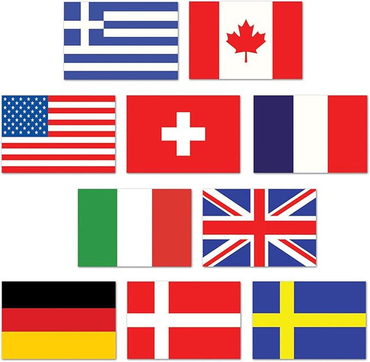 Beistle 10 Mini International Flag Cutouts, 4"- Around the Globe World Flag Decorations for Sports Parties and Competitions