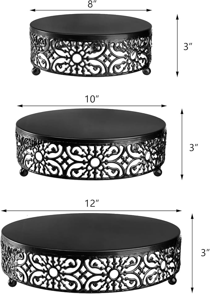 Hedume Set of 3 Metal Cake Stand, Black Round Cake Stand, 8" 10" 12" Dessert Cupcake Pastry Candy Display Plate for Wedding, Event, Birthday Party