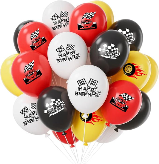Race Car Birthday Party Decorations Racing Car Balloons 16 Pcs 12" Races Cars Checkered Flags Printed Latex Balloon for Racing Fans Birthday Party Transportation Fast Birthday Party Supplies
