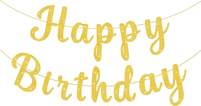 Pre-Strung Glitter Happy Birthday Banner Garlands Gold Happy Birthday Sign Banners for Women Men Boys Girls Party Backdrop Wall Door Decorations