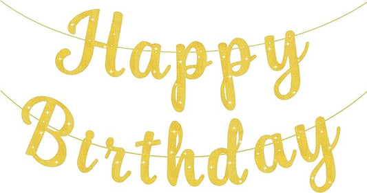 Pre-Strung Glitter Happy Birthday Banner Garlands Gold Happy Birthday Sign Banners for Women Men Boys Girls Party Backdrop Wall Door Decorations