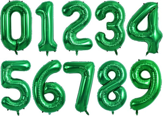 TONIFUL Balloons 16 Inch Green 0-9 Number Mylar Foil Balloons 10 Pcs Green Custom Digital Balloons for 2026 New Year Eve Birthday Party Engagement Graduations Anniversary Baby Shower