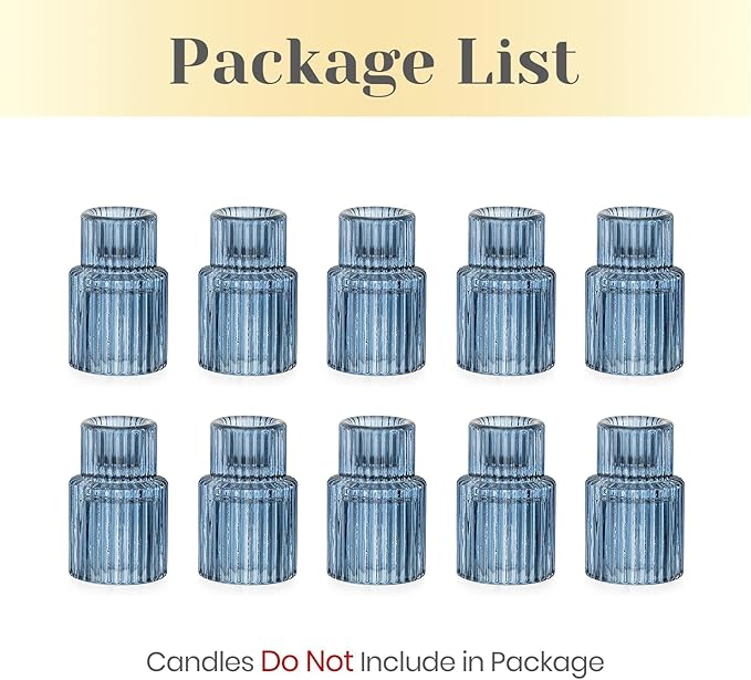 Hewory Glass Candlestick Candle Holder: 10PCS Blue Glass Taper Candle Holders for Table Centerpiece, Vintage Tapered Candlestick Holders for Christmas Centerpiece Wedding Party Holiday Home Decor
