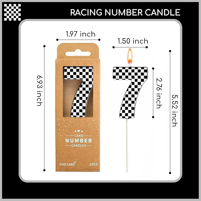 PHD CAKE 2.76 Inch Number 7 Racing Birthday Candles, Cool Racing Themed Number Candles, Cake Number Candles, Party Celebration, Style Candle