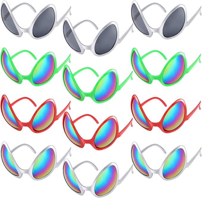 Bencailor 12 Pack Alien Glasses with Lenses Funny Alien Sunglasses Bulk for Cosplay Costume Accessories Carnival Mardi Gras Party Favor (Multi Colors)