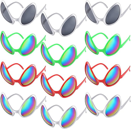 Bencailor 12 Pack Alien Glasses with Lenses Funny Alien Sunglasses Bulk for Cosplay Costume Accessories Carnival Mardi Gras Party Favor (Multi Colors)