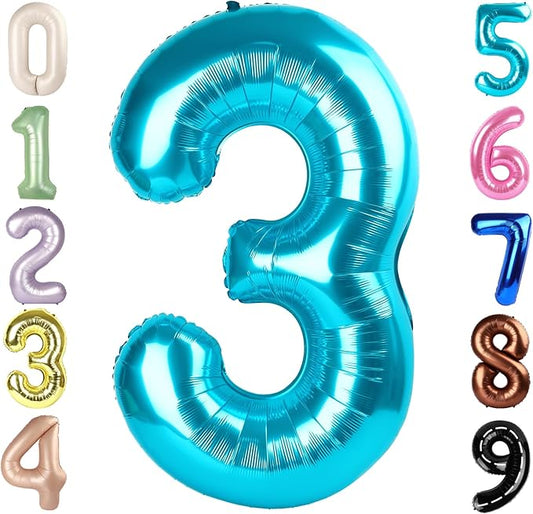 Numbers Balloon 3, 40 Inch Large Light Blue Balloon for Three Year Old Birthday Decor, 3 13 30 31 Birthday Party Decorations for Wedding Supplies