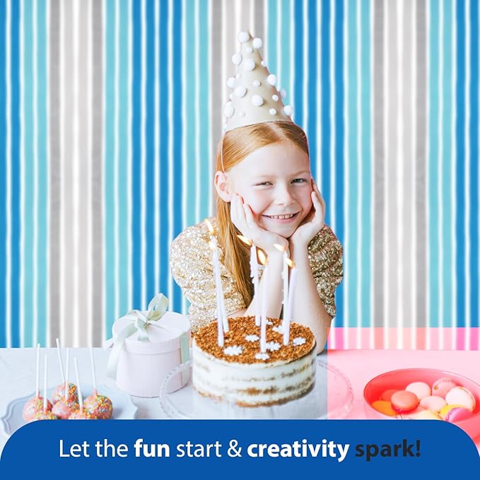 Captain Décor 6 Light Blue Streamers with Silver & White – 492ft Crepe Paper Rolls for Party & Birthday Decorations in Baby & Blue Accents