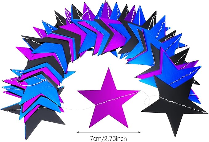 Patelai Glitter Star Garland Banner 2026 Graduation Decor 130 Feet Star Hanging Banner Twinkle Backdrop for Party Birthday Classroom Wedding Supplies(Blue,Black,Purple)