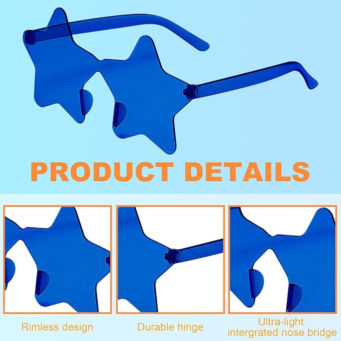 REHALY 8/12 Pairs Star Shaped Sunglasses Rimless Candy Star Sunglasses Pentagram Glasses for Women Men Party Streetwear