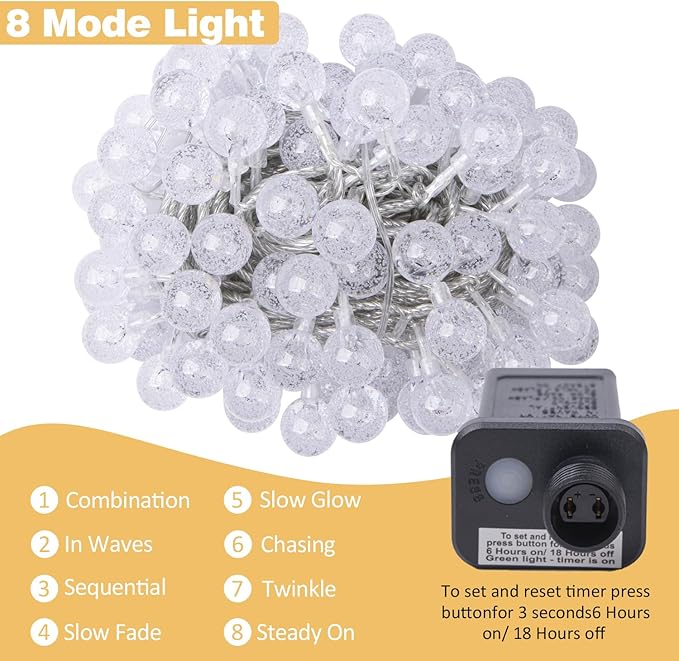 Ogrmar 49 ft 100 LED Globe Ball String Lights 8 Modes Crystal Bubble Ball String Lights with Remote, Timer Function & Connectable for Indoor Outdoor Wedding Christmas Garden Decor (100, Multicolor)