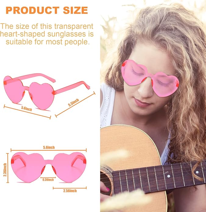 REHALY Valentine's Day Gifts - 16pcs Heart Shaped Rimless Sunglasses in Colorful Pink and Blue