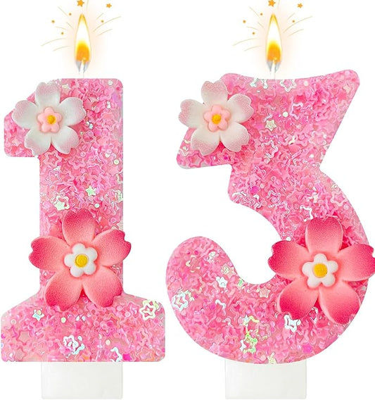 Pink Flower Birthday Candle,Number Birthday Candles for Cake, Ideal Birthday Parties Cake Decor, Wedding Anniversary and Other Celebrations (Number 13, Pink)