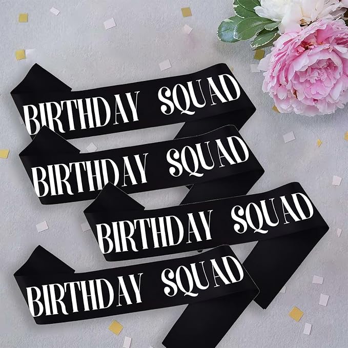 8PCS Birthday Squad Sashes, Black Birthday Sash Set for Women or Me Funny 16th 18th 21st 30th 40th 50th or Other Bday Party Favors Decorations