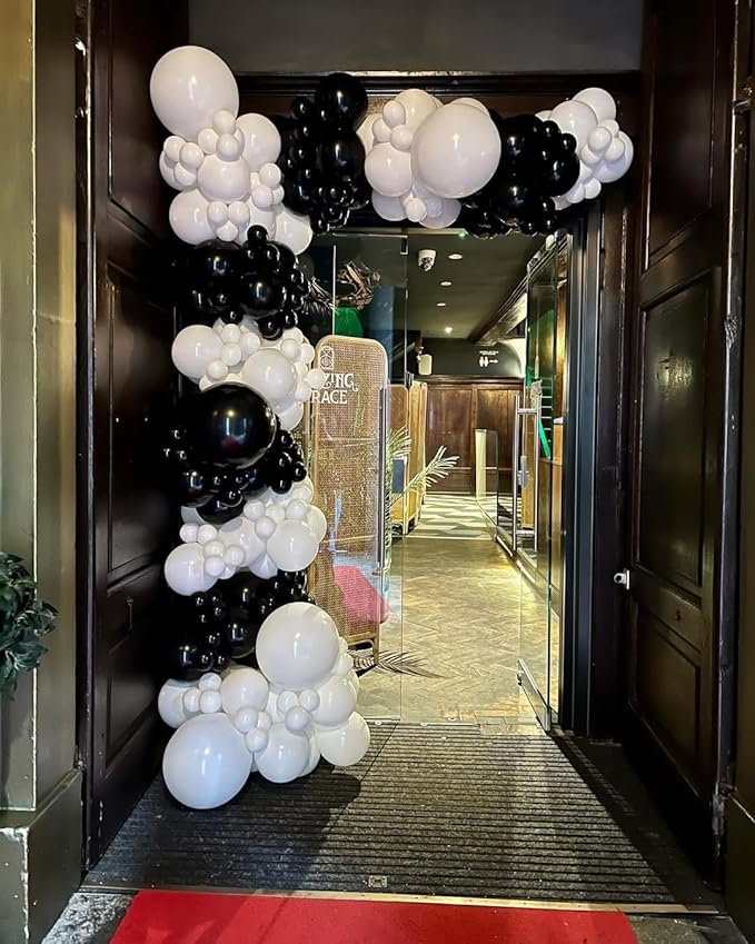 Black and White Balloons Garland Arch Kit with Stars 200Pcs - 5 10 12 18 22 inch Balloon and Confetti Latex Balloons for 2025 Graduation Birthday Anniversary New Year Theme Party Decorations