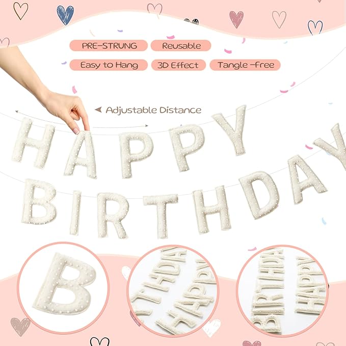 Suncalla Pre-strung Happy Birthday Banner Sign Reusable Felt Happy Birthday Garland Hanging Decorations Party Bunting Garland for Party Decor Photo Pro Home Backdrop (Bohemian)