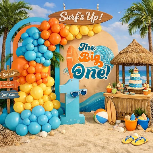 The Big One Balloon Arch Garland Kit for Surfs Up First Birthday Baby On Board Baby Shower Ride the Wave Boy Beach Theme Birthday Ocean Party Backdrop Decoration (Burnt orange)