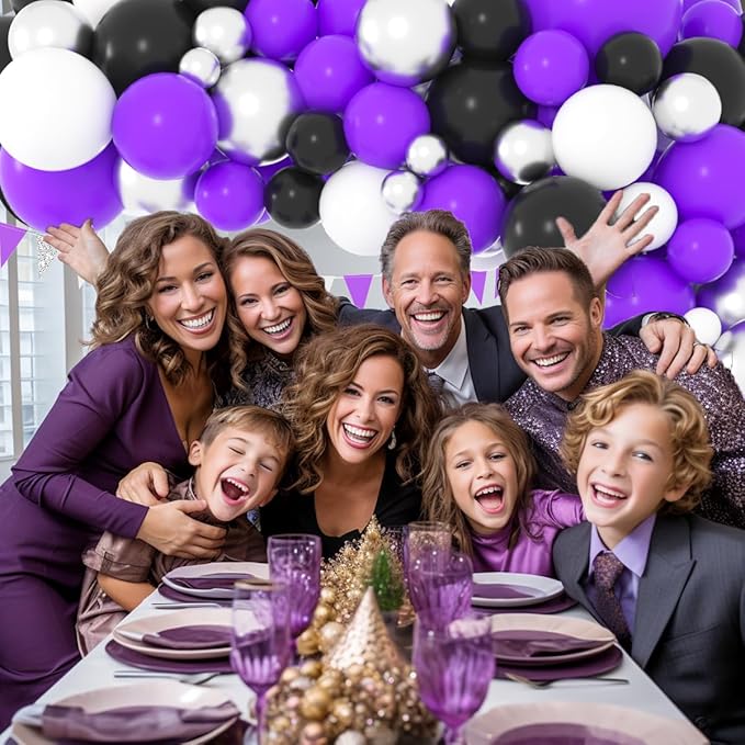 Purple Black White Balloon Garland Arch Kit - Purple Black Balloons Purple Silver White Balloon for Birthday Wedding Anniversary Engagement Graduation Party Decorations