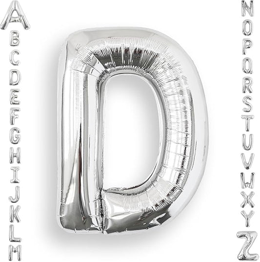 AULE 40 Inch Big Letter Balloon Silver D Large Foil Helium Alphabet Balloons A-Z for Birthday Anniversary Graduation New Year Party Decoration Supplies