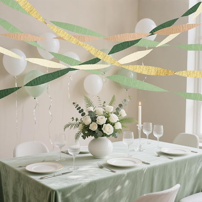 Olive Green Khaki Crepe Paper Streamers,Sage Green Party Decorations Streamer for Boho Wedding Baby Shower Party，6 Rolls