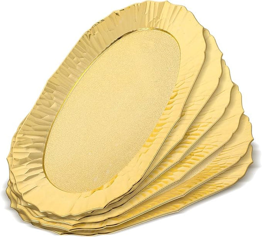 6 Pcs Gold Plastic Serving Trays Reusable Party Platters for Desserts, Snacks, Charcuterie, Cupcakes, Elegant Decorative Food Display, 14" x 8.5"