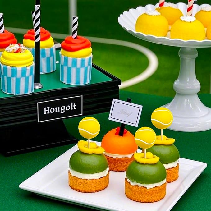 24Pcs Tennis Cupcake Toppers Foam Sports Ball Tennis Cupcake Picks for Baby Shower Kids Tennis Theme Birthday Party Cake Decorations Supplies