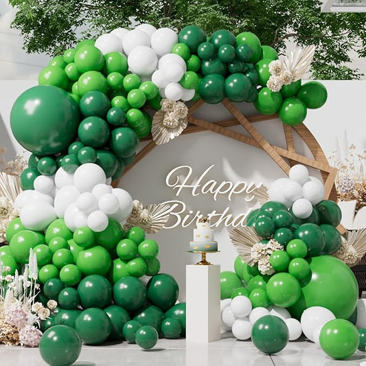 SUWEN 153Pcs Green Balloons Arch Kit Garland Different Sizes of 18 10 5 Inch Lime Emerald Dark Green and White Latex Balloons for Birthday Jungle Party Halloween Christmas Decorations