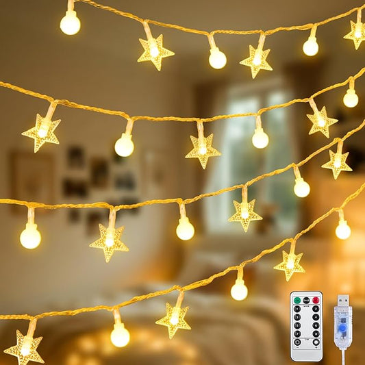 JMEXSUSS 100 LED Globe Star String Lights, 33 FT Globe String Lights Indoor USB Plug in, Warm White Star Fairy Lights for Bedroom Classroom Dorm Indoor Decor