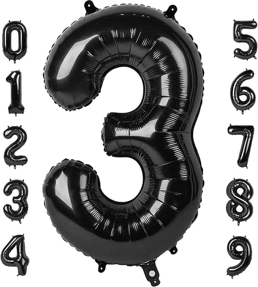 Numbers Balloon 3, 40 Inch Large Black Balloon for Three Year Old Birthday Decor, 3 13 30 31 Birthday Party Decorations for Wedding Supplies