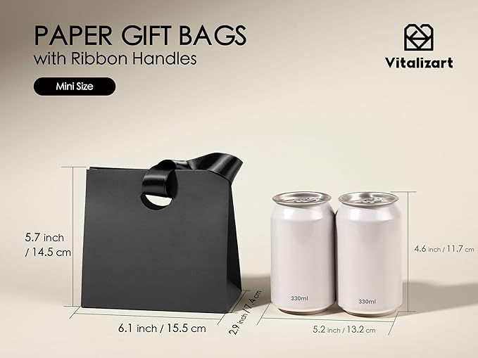 Vitalizart Paper Gift Bags With Ribbon Handles Set of 10 Assorted Colors Bulk Reusable For Gift Wrap Girls Kids Birthday Bridal Shower Party Favors Goodie Bags Candy Christmas 6.1"x2.95"x5.71" Mini