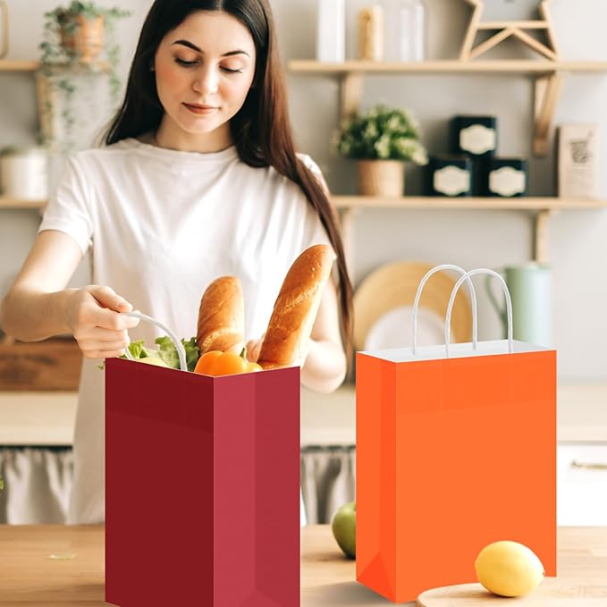 Humyoun 24 Pcs Thanksgiving Fall Paper Gift Bags with Handles, Orange Goodies Treat Candy Bags for Holiday Party Favor Gift Wrapping Autumn Wedding Birthday Party Favors