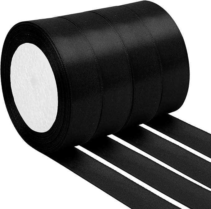 4pcs Black Ribbon 1 Inch X 100 Yards Black Satin Ribbon Thick Halloween Ribbons Wrapping Ribbon for Holiday Party Cake Decor Homecoming Wreath Bows Baby Shower Presents Hat