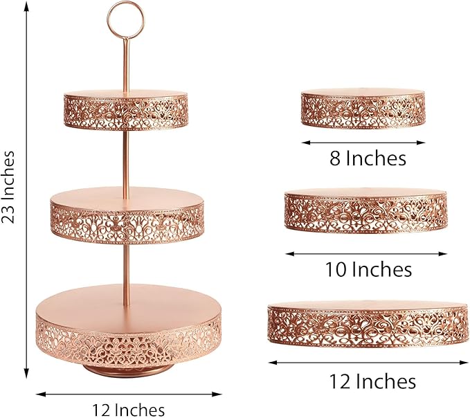 Efavormart 23" Tall 3-Tier Blush/Rose Gold Metal Reversible Cupcake Stand, Dessert Holder, Display Serving Tray