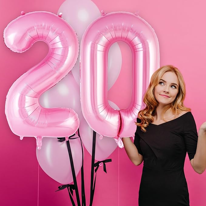 Pink Number 20 Balloon, 40 Inch Big Large Foil Helium Number Balloons, Giant Mylar Number 20 Balloons for 20 Year Old Birthday Party Decorations Supplies Anniversary