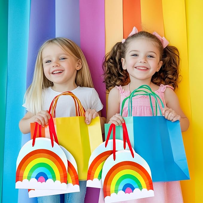 FYSUIMU 15 Pcs Rainbow Paper Gift Bags with Handle Holographic Colored Rainbow Party Favor Bags Iridescent Goodie Candy Treat Bag for Kids Birthday Pride Day Baby Shower Wedding Holiday Party Supplies