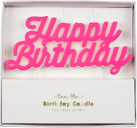 Meri Meri Pink Happy Birthday Candle (Pack of 1)