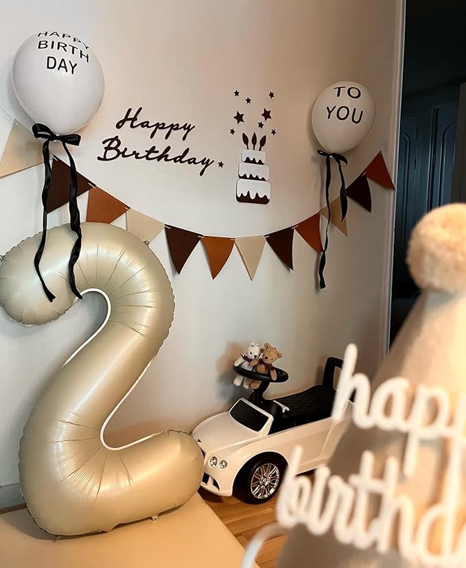 40 Inch Beige Number 2 Balloons for 2nd Birthday Decorations Boys Girl, Giant Self-Sealing Cream Foil Number 0-10 White Sand Balloon for Women Men Party Anniversary Baby Shower Supplies