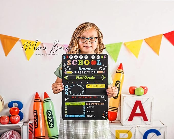 Kate 10x10ft/3x3m Back to School Backdrop Corlorful Pennant Flags Crayons Digital Printed Cloth Graduation Background Photo Studio Props