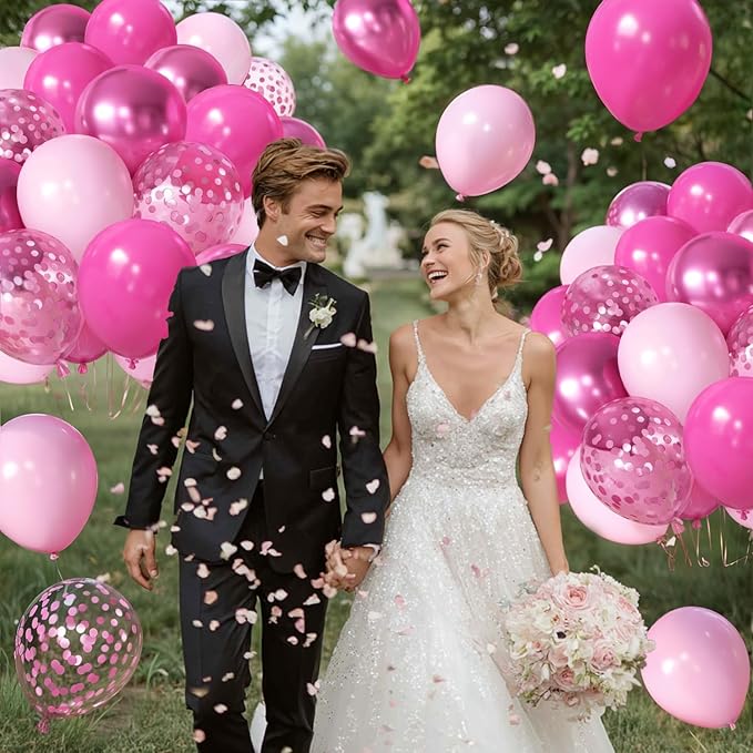 Pink Balloons Hot Pink Balloons, 50pcs Light Pink Metallic Chrome Dark Pink Confetti Latex Party Balloons for Girls Women Birthday Bridal Shower Wedding Princess Party Decorations
