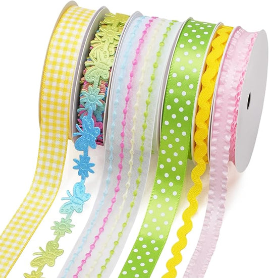 LaRibbons Spring Ribbons for Crafts, Assorted Multi-Color Ribbons 5 Yards Each for Spring Crafts, Gift Wrapping, DIY Bows, Floral Arrangements, Party Decorations, Scrapbooking