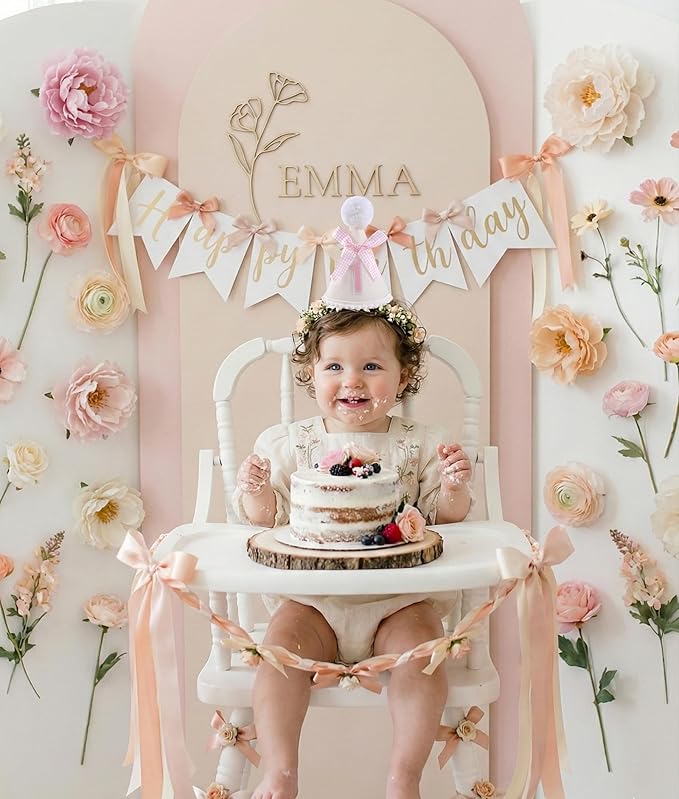 Bow Half Birthday Hat for Her – Pink 1/2 Crown, Half Way to One Bday Baby Girl Party Hat Decor, Cake Smash Outfit