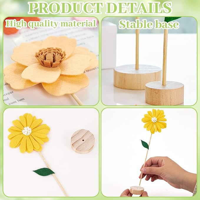 Easy Joy 11PCS Wildflower Party Decorations, Wildflower Centerpieces Wooden Base Pastel Flower Table Decorations for Tables, Birthday Baby Shower Spring Table Decorations for Home Office
