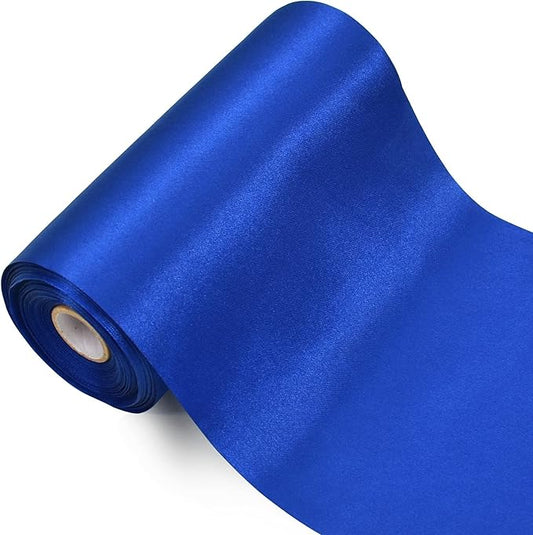 TONIFUL 6 inch x 22yd Wide Royal Blue Satin Ribbon Solid Fabric Large Ribbon for Grand Opening Cutting Ceremony Wedding Birthday Party Decoration Gift Craft Chair Sash Table Car Bows Indoor or Outdoor