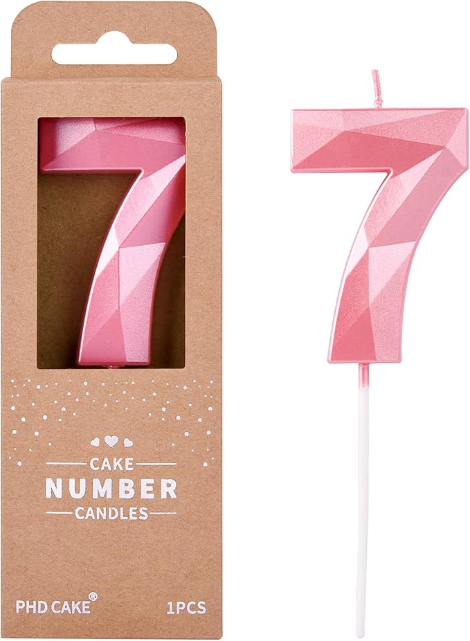 PHD CAKE 2.76 Inch Crystal Pink 7 Number Birthday Candles, Pink Number Candles, Cake Number Candles, Party Celebration