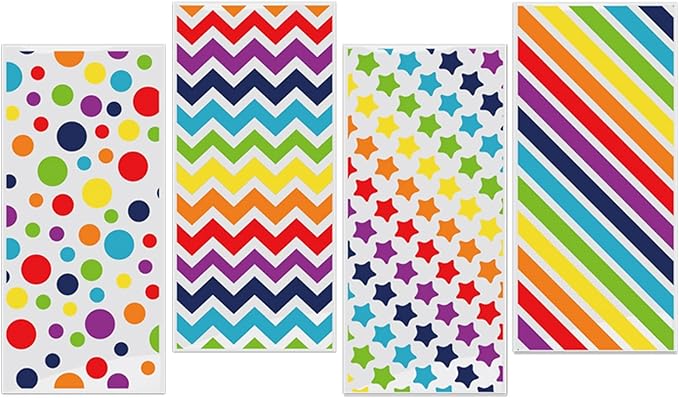 50 Pcs Rainbow Cellophane Treat Bags, Polka Dot Stripes Stars Printed Pattern Mixed Bags, Goodie Candy Favor Bags with Twist Ties for Pride Day, Baby Birthday Party Supplies(5inch x 10inch)