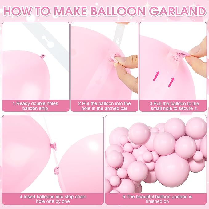 Amandir 153pcs Pink Balloons Arch Garland Kit, Different Sizes 18 12 10 5 Inch Latex Pastel Pale Light Pink Balloon for Princess Birthday Bridal Wedding Gender Reveal Mothers Day Party Decorations